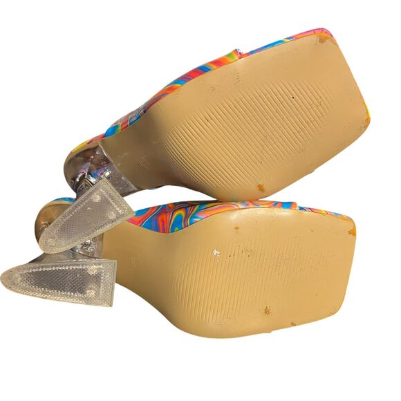 Rainbow Swirl Heels Shoes Womens Size 8.5 EU 39 Lucite Mule Square Toe Sandals - Picture 3 of 10